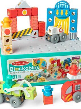 Melissa & Doug Blockables City Snap & Play Wooden Blocks Set, 122PCS